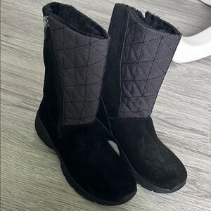 Lands End Women's Black Quilted and Suede Black Winter Boots size 7.5